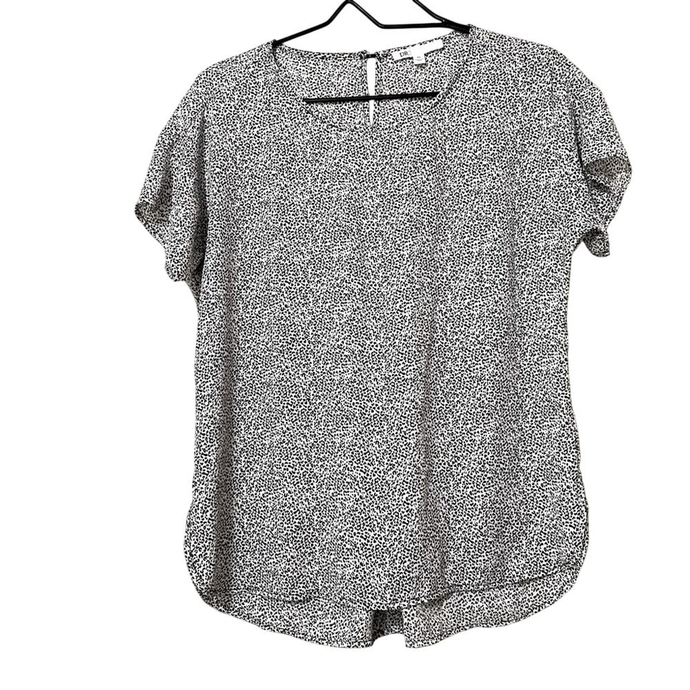 Daniel Rainn DR2 Black & White Cheetah Print Short Sleeve Blouse Womens XS